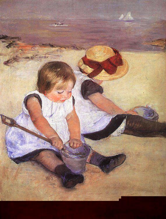 Mary Cassatt Children Playing on the Beach Germany oil painting art